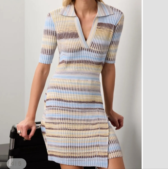 Simkhai Solana French Blue Ribbed Collared Knit Body Cone Preppy Knee Dress XL - Picture 2 of 12